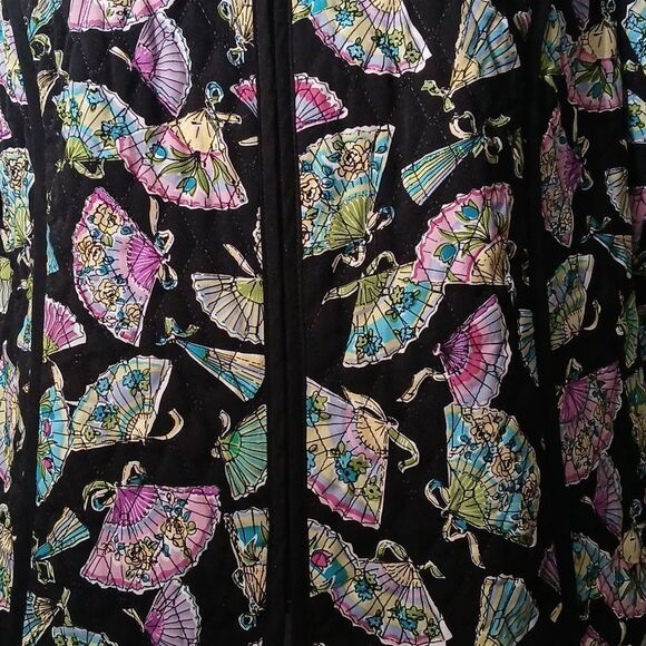 R.Q.T.  light weight Chinese folding fan print quilted jacket Sz S EUC - Picture 4 of 7